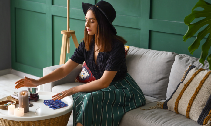 Tarot cards prepared for an online reading session